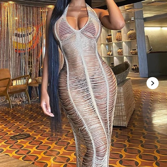 Fashion Nova Crochet Maxi Dress Mocha- Swim Cover Up - Picture 4 of 4